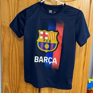 BARCELONA FCB Boys Soccer Medium Short Sleeve Soccer Shirt Navy Blue